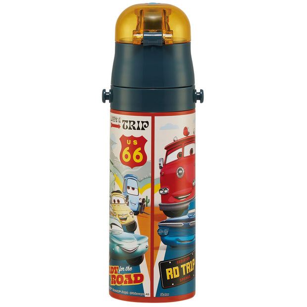 SKATER Stainless Steel Flask Water Bottle with Shoulder Strap - Cars (470mL)