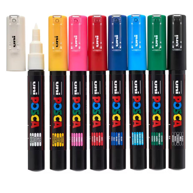 Uni POSCA Paint Marker Pen Set of 8 - Ultra Fine 0.7mm