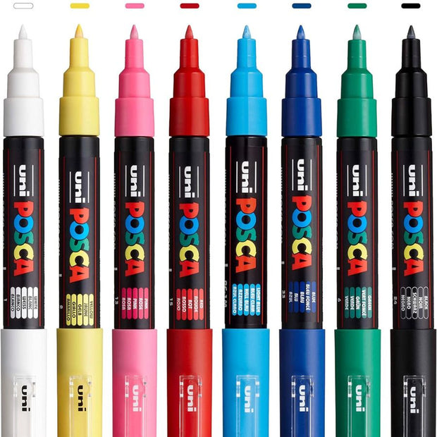 Uni POSCA Paint Marker Pen Set of 8 - Ultra Fine 0.7mm
