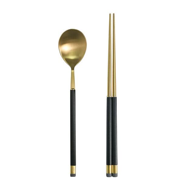 Kara Gold Spoon & Chopsticks Set