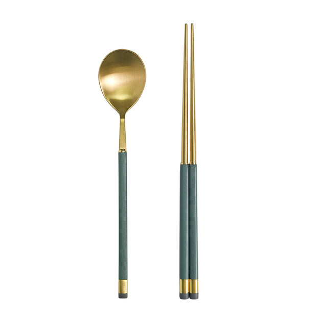 Kara Gold Spoon & Chopsticks Set