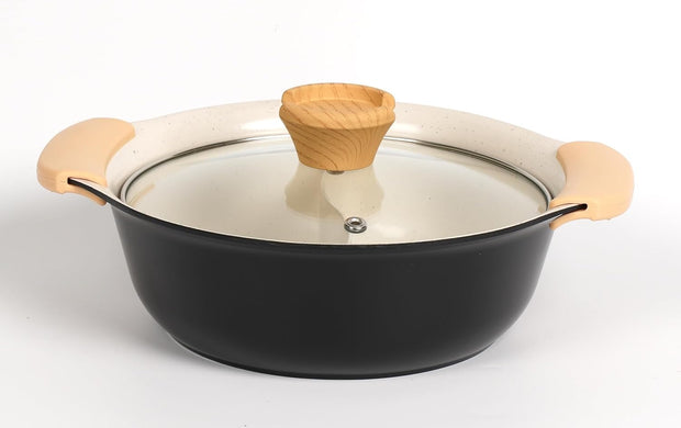 Ceramic Divided Shabu Hotpot with Glass Lid